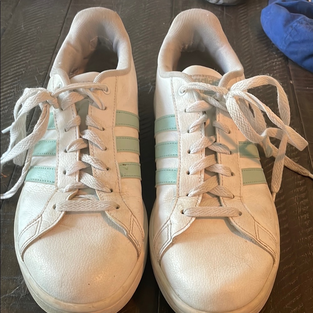 Adidas Classic White Sneakers with Mint Stripes